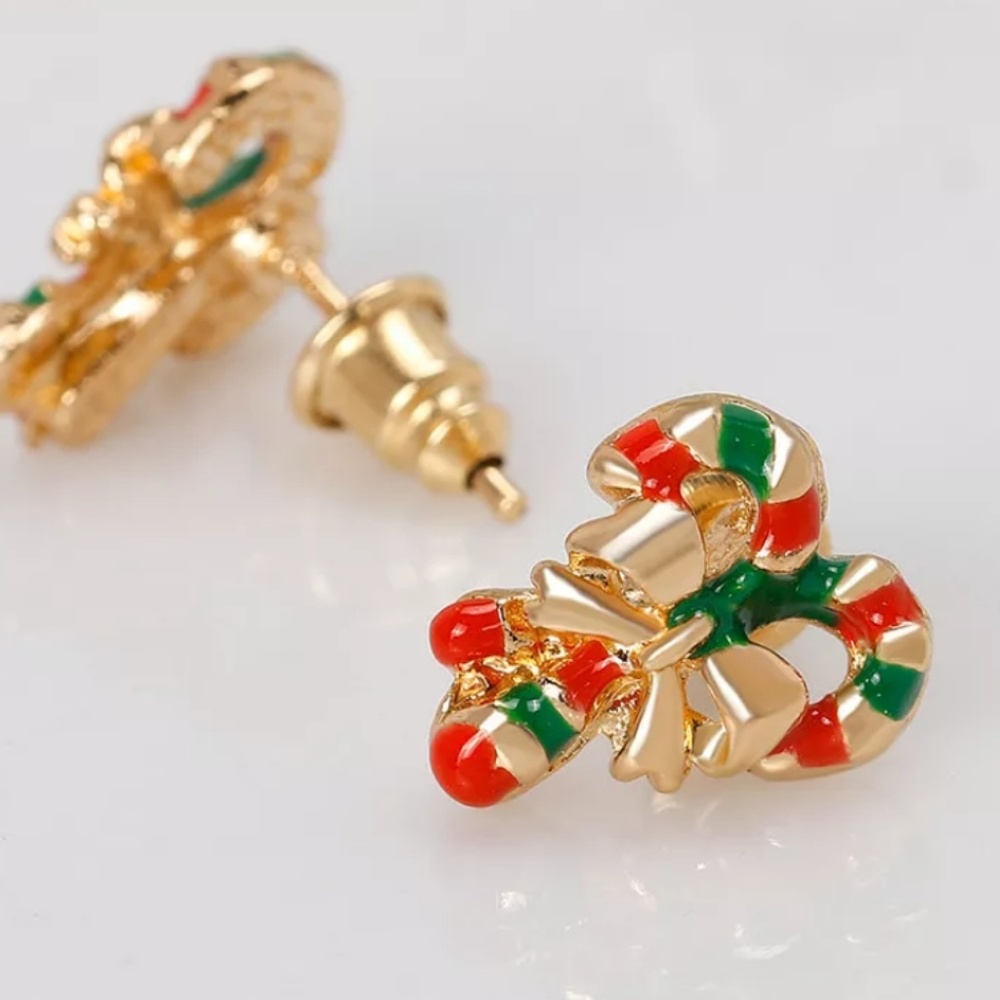 3/$15🍎Gold Candy Cane Earrings New